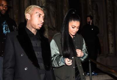 tyga and kylie jenner at fashion week in february 2016 getty