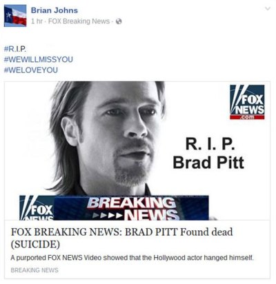 brad pitt death hoax facebook