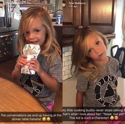 screenshots of nova baltierra from dad tyler's snapchat story shows her long blonde hair down