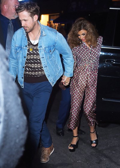 ryan gosling and eva mendes step out of a car together