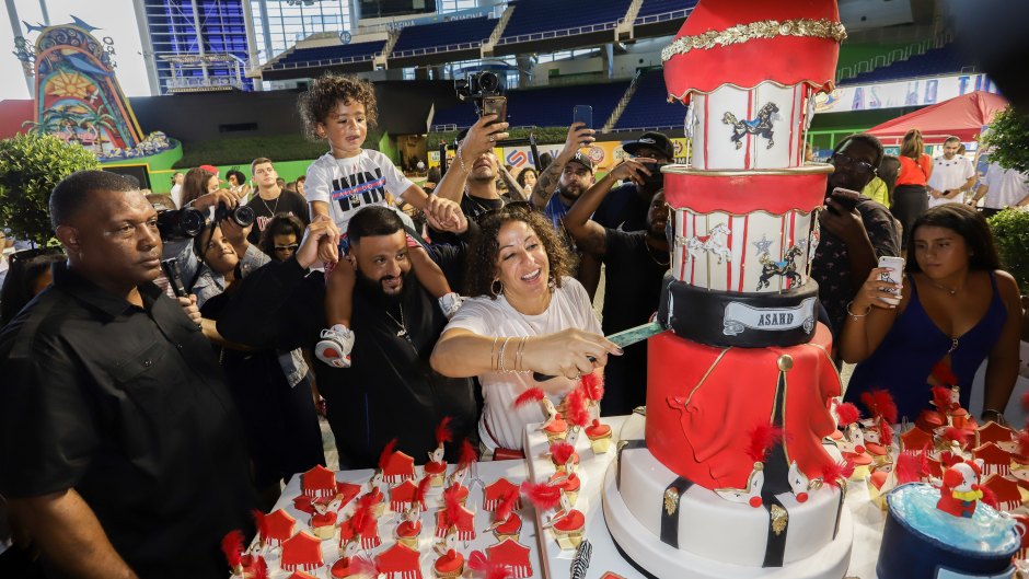DJ Khaled, Nicole Tuck, and Asahd Cut Birthday Cake