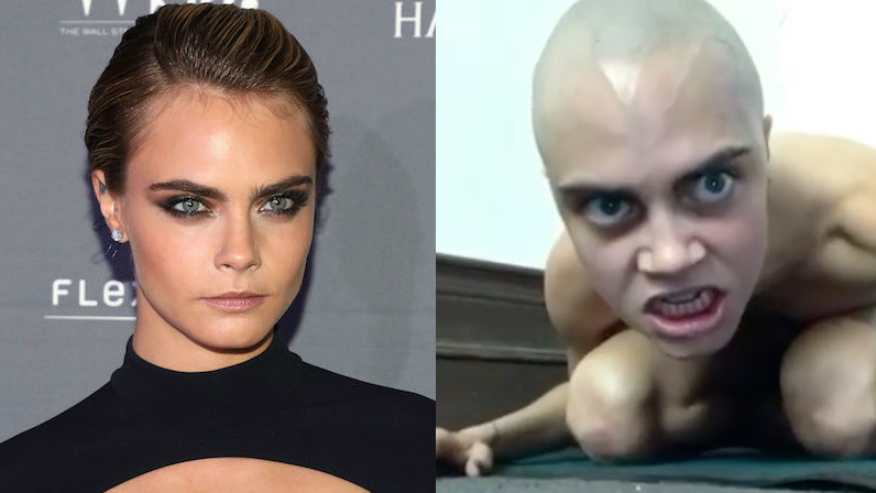 Cara Delevingne and her bald in a video