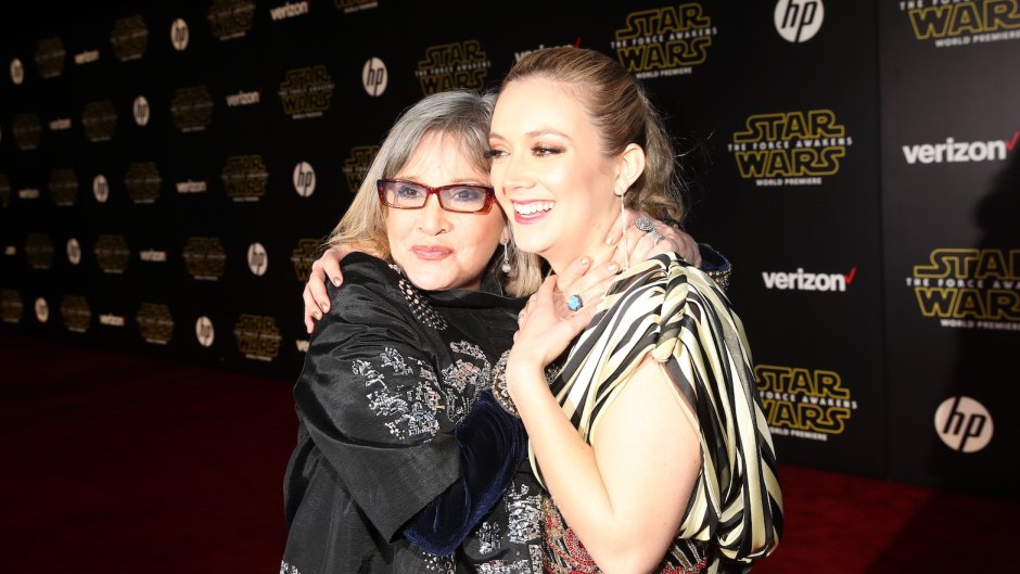 Billie Lourd with her mom Carrie Fisher hugging each other very tightly