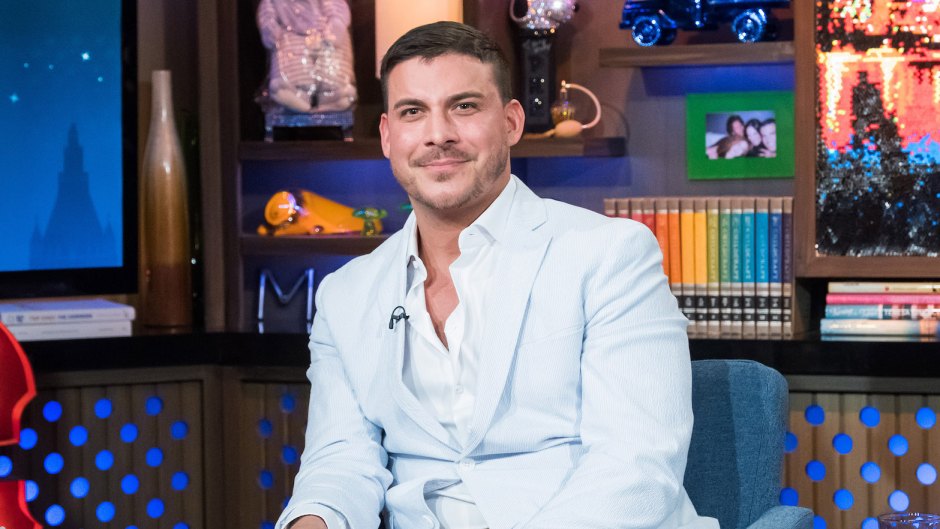 Jax Taylor wearing a blue suit on Watch What Happens Live