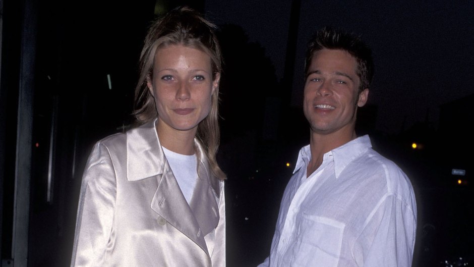 Brad Pitt wearing a white shirt with Gwyneth Paltrow wearing a silk shirt