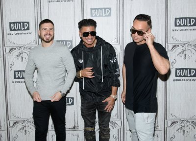 Vinny Guadagnino, Pauly D, and The Situation wearing sunglasses at an event