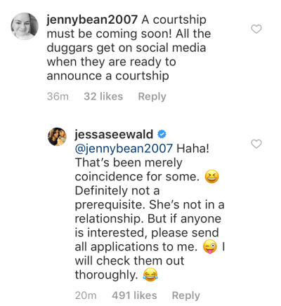 Jessa Duggar Comments On Instagram That Jana Is Not In A Relationship