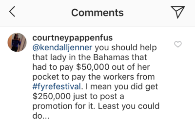 Kendall Jenner Fyre comments