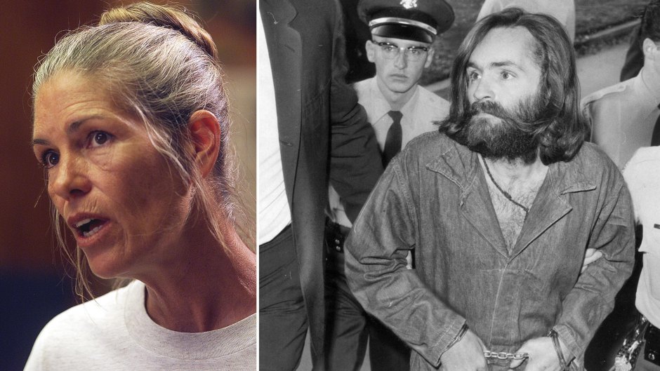 Picture of Leslie Van Houten at 2002 Parole Hearing and Picture of Charles Manson at Trial