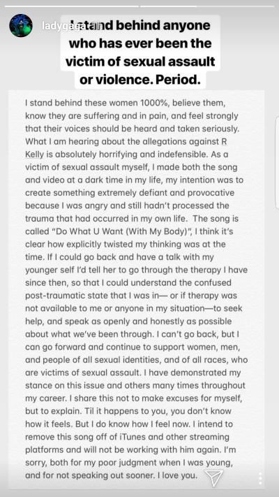 Lady Gaga speaking out on R. Kelly on Instagram