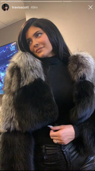 Kylie Jenner wearing a ring at the Super Bowl