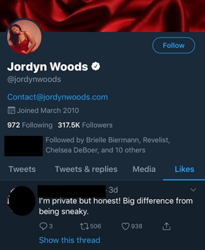 jordyn woods sneaky tweet