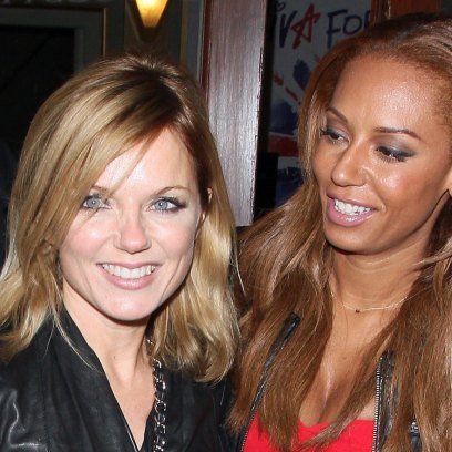 geri halliwell with mel b in a red dress