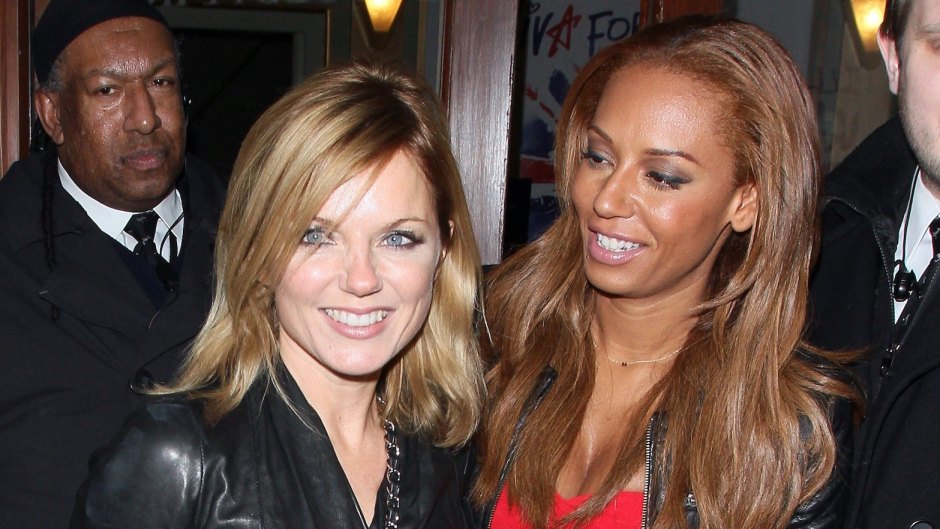 geri halliwell with mel b in a red dress