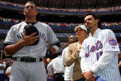 jlo arod and marc anthony at a baseball game together