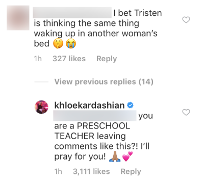 Khloe Kardashian Says She'll Pray For Instagram Troll
