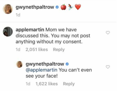 apple martin commenting on gwyneth paltrow's instagram