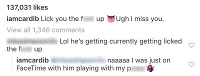 Cardi B Claps Back at Fan Who Claims Offset Is Cheating on Her in a NSFW Way Instagram