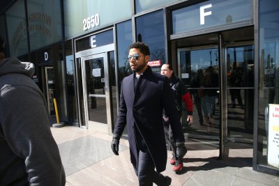 jussie smollett walking out a courtroom