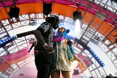 Cardi B rocking Rainbow Hair With Offset on Stage
