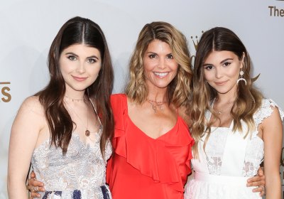 Lori Loughlin Wearing a Red Shirt With Her Two Daughters Isabella and Olivia Jade