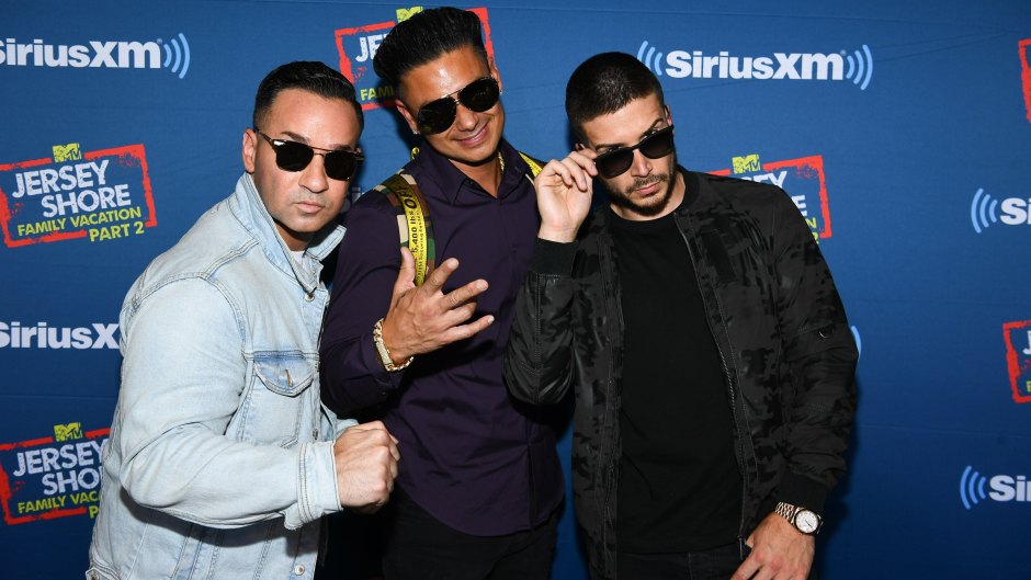 Mike The Situation Sorrentino, Pauly D, and Vinny wearing Sunglasses at an Event