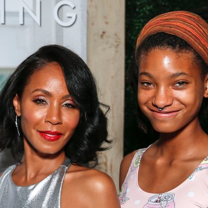 Jada Pinkett Smith in a Silver Dress With Willow Smith in a Headband