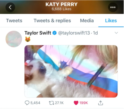 Katy Perry Likes one of Taylor's posts on Twitter