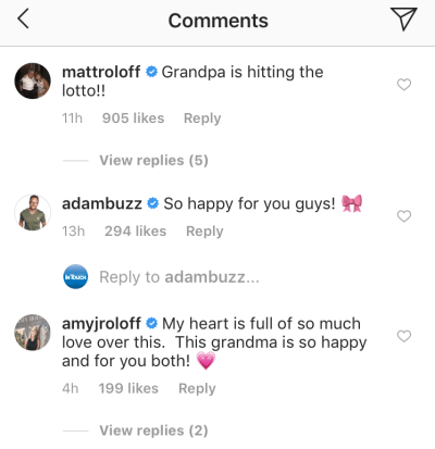 adam busby congratulates zach tori roloff instagram comment