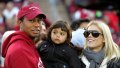 Tiger Woods and Elin Nordegren and Daughter Sam Wearing Stanford Cardinals Red On Sidelines Of Football Game Against California Bears
