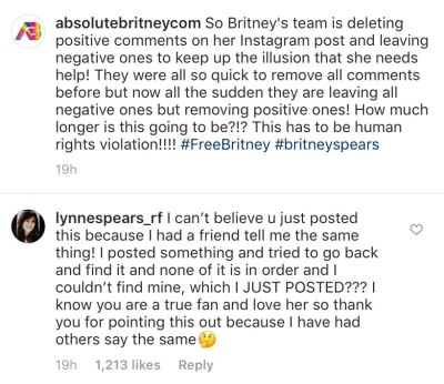 britney spears' mom lynne comments on instagram