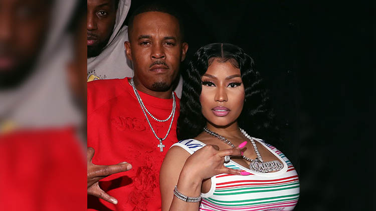 nicki minaj's boyfriend kenneth petty wears a red shirt and silver necklaces nicki wears a pink and green and white striped tank top nicki minaj getting married to kenneth petty