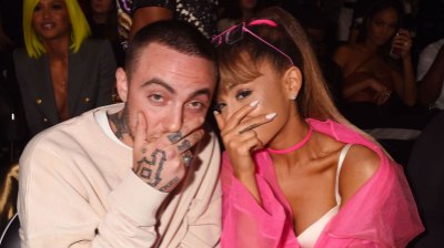 Ariana Grande Wearing a Pink Outfit with Mac Miller in a White Sweatshirt