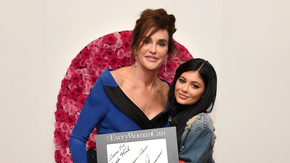 Kylie Jenner Wearing Jacket and Caitlyn Jenner Wearing a Blue Dress