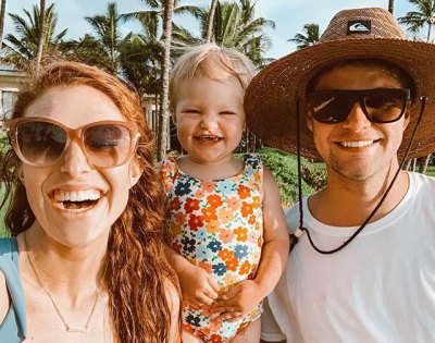 Audrey Roloff Takes Selfie with Daughter Ember in Bathing Suit and Husband Jeremy in Straw Hat and Sunglasses
