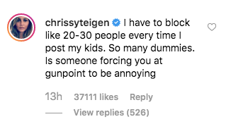 Chrissy Teigen Claps Back on Instagram