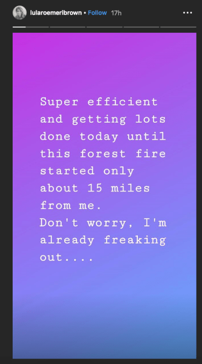 meri brown instagram story comment on forest fire
