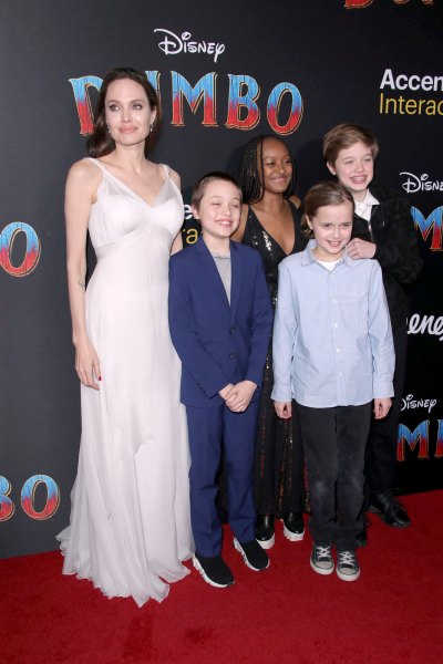 Angelina Jolie Wearing a Long Dress With Her 4 Kids