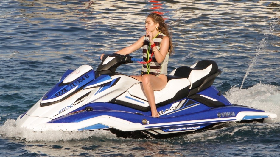 Gigi Hadid Riding a Boat in Greece