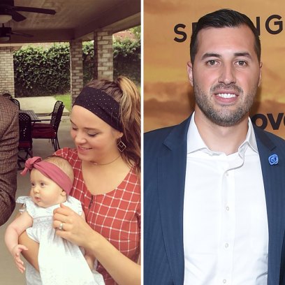 Jeremy Vuolo Holding Orange Cat and Jinger Duggar Holding Baby Split With Photo of The Couple