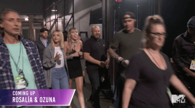 Miley Cyrus and Kaitlynn Carter backstage at the 2019 VMAs