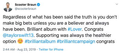 Scooter Braun Calls Out Taylor Swift's New Album on Twitter