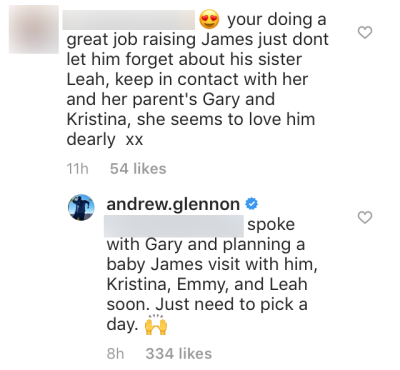 Andrew Glennon Tells Fan He Plans to Visit Gary and Leah with James