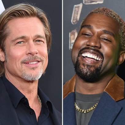 Side-by-Side Photos of Brad Pitt Smiling and Kanye West Laughing