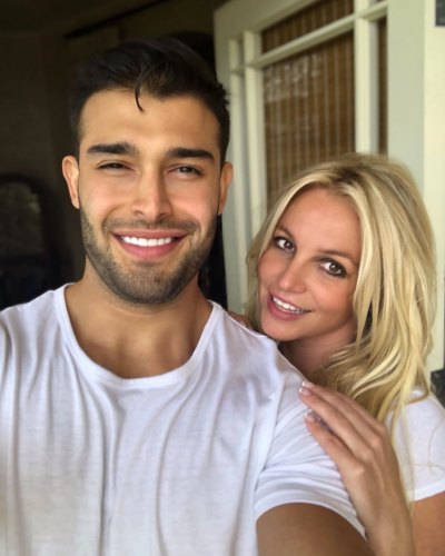 Britney Spears Wearing a White Shirt With Sam Asghari