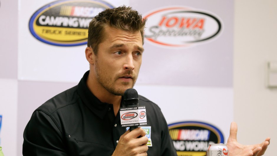 Chris Soules Wearing a black Shirt While Speaking Into a Microphone at an Event