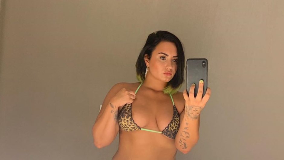 Demi Lovato Wearing a Leopard Bikini in the Bathroom