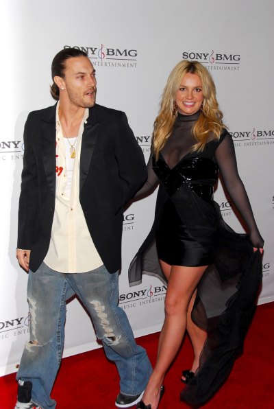 Kevin Federline Wearing Jeans With a White T-Shirt Walking With Britney Spears in a Black Dress at an Event