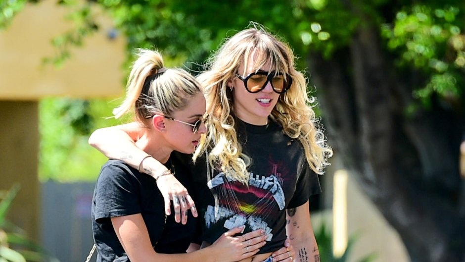 Miley Cyrus Wearing a Black T-Shirt With Kaitlynn Carter in LA