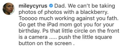 Miley Cyrus Roasts Billy Ray Posting Blurry Photo Instagram